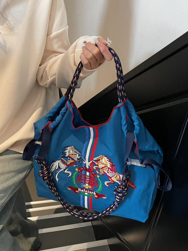 Torba za kupovinu s konjskom broderijom, vodootporna, sklopiva, lagano nošenje preko ramena ili crossbody