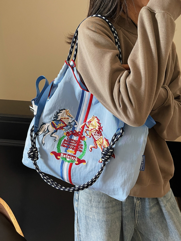 Torba za kupovinu s konjskom broderijom, vodootporna, sklopiva, lagano nošenje preko ramena ili crossbody