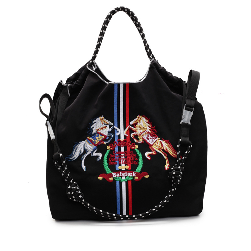 Torba za kupovinu s konjskom broderijom, vodootporna, sklopiva, lagano nošenje preko ramena ili crossbody
