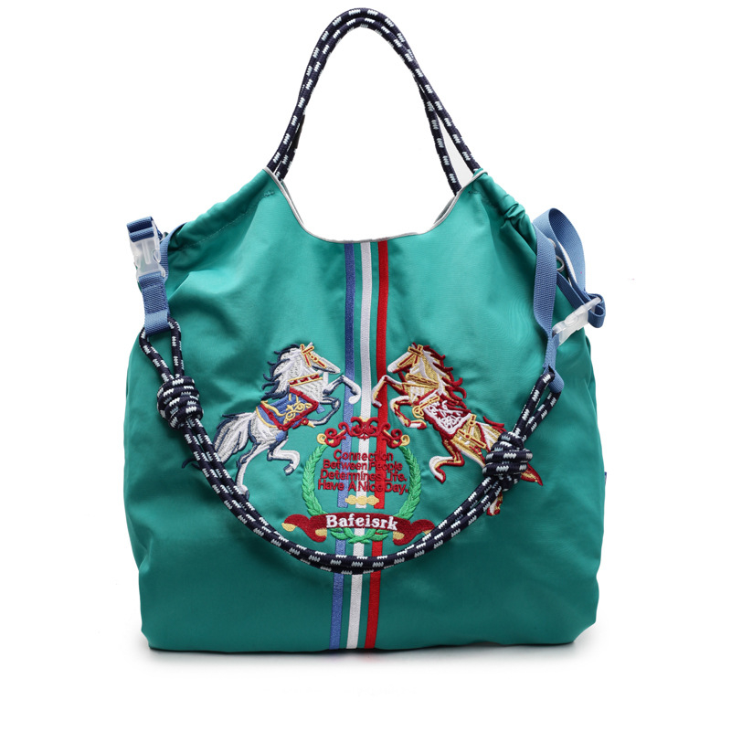 Torba za kupovinu s konjskom broderijom, vodootporna, sklopiva, lagano nošenje preko ramena ili crossbody