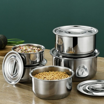 Set de vase din oțel inoxidabil cu capac și oală pentru condimente, bucătăria indiană, thailandeză și sud-est asiatică – cinci piese