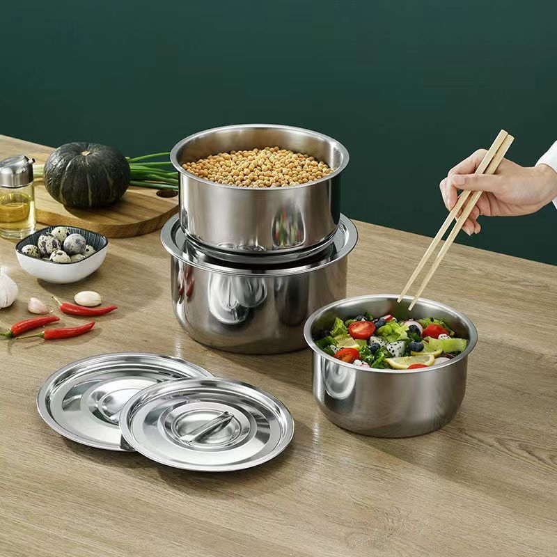 Set de vase din oțel inoxidabil cu capac și oală pentru condimente, bucătăria indiană, thailandeză și sud-est asiatică – cinci piese