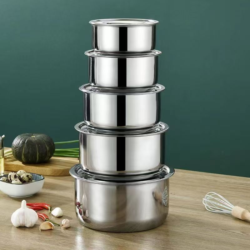 Set de vase din oțel inoxidabil cu capac și oală pentru condimente, bucătăria indiană, thailandeză și sud-est asiatică – cinci piese