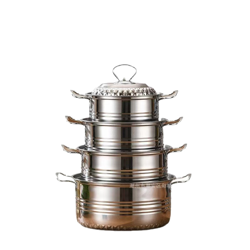 Set de oale din oțel inoxidabil cu model diamant – 3 piese sau 4 piese, compatibil cu plitele de inducție
