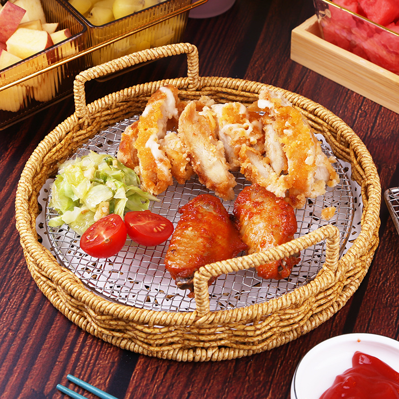 Grătar în stil Japonez din oțel inoxidabil 304, corp dreptunghiular cu capăt semicircular, placă din piatră pentru tempura, grilă din sârmă pentru cotlete de porc și aripioare de pui