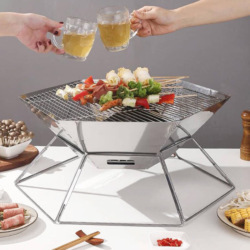 Grătar cu cărbune pliabil, portabil, pentru camping în aer liber – forme pătrate, dreptunghiulare sau hexagonale