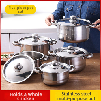 Set de oale din oțel inoxidabil, 5 piese, 18–26 cm, compatibil cu plitele cu inducție, oale cu mânere duble.