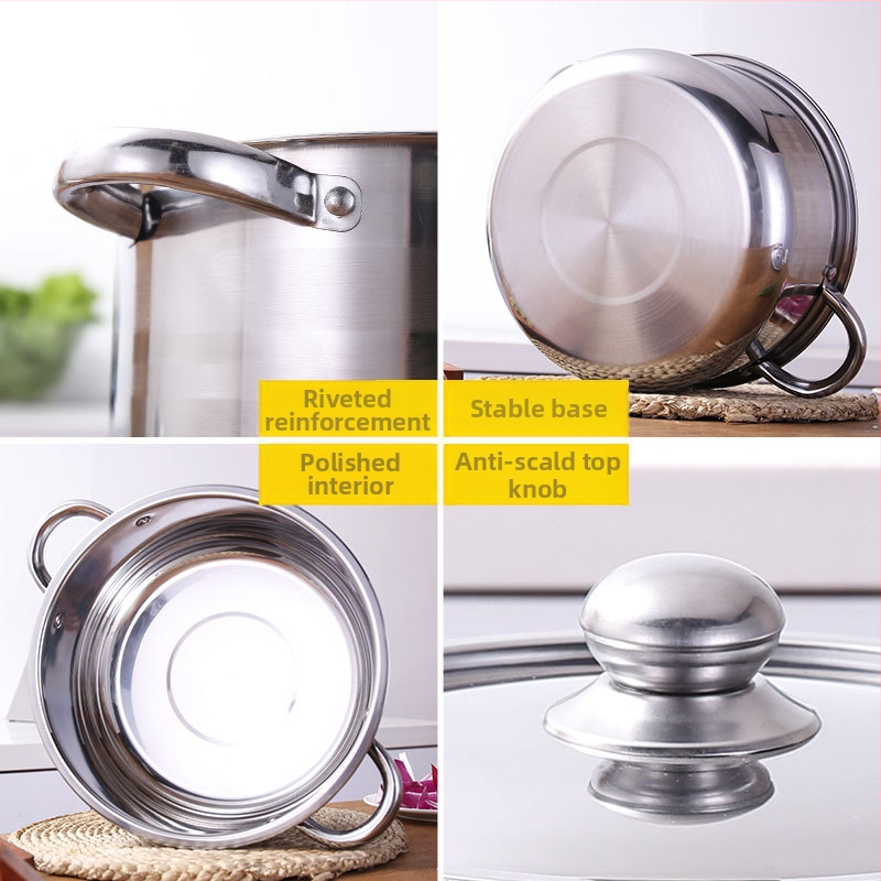 Set de oale din oțel inoxidabil, 5 piese, 18–26 cm, compatibil cu plitele cu inducție, oale cu mânere duble.