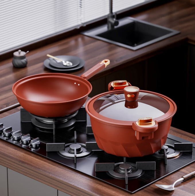Debolay Set cu micro-presiune și wok – gătire multifuncțională: abur, prăjit, fiert, gătit la aburi, cu puțin ulei