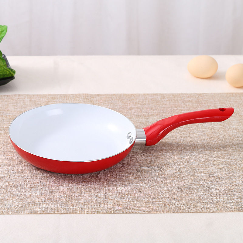 Set wok roșu din 5 piese, antiaderent, cu bază plată, din aliaj de aluminiu
