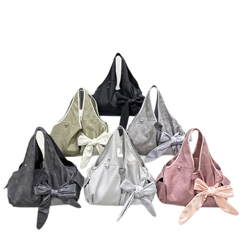 Cahmllo ženska torbica za rame s mašnicom, korejskog stila, plisirana tekstura poput oblaka, velika kapaciteta, mekana koža, crossbody torba za svakodnevnu upotrebu