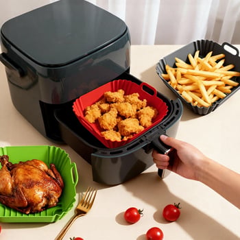 Tavă pătrată din silicon pentru air fryer, antiaderentă, rezistentă la temperaturi înalte, calitate alimentară