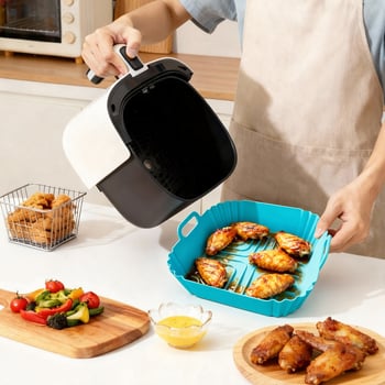 Tavă pătrată din silicon pentru air fryer, antiaderentă, rezistentă la temperaturi înalte, calitate alimentară