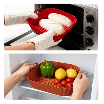 Tavă pătrată din silicon pentru air fryer, antiaderentă, rezistentă la temperaturi înalte, calitate alimentară
