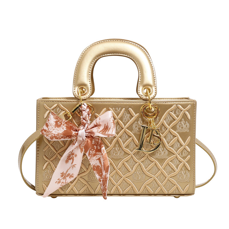 PU kožna torba s izšivkom i detaljem šala, stil Princeze Diane, srednja torba za rame i crossbody za žene