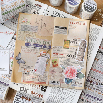Bandă washi pentru jurnal cu fundal mare și litere engleze, decor pentru scrapbooking și planificare, lungime 3 m