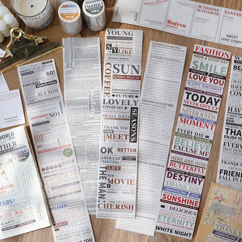 Bandă washi pentru jurnal cu fundal mare și litere engleze, decor pentru scrapbooking și planificare, lungime 3 m