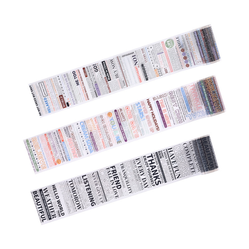 Bandă washi pentru jurnal cu fundal mare și litere engleze, decor pentru scrapbooking și planificare, lungime 3 m