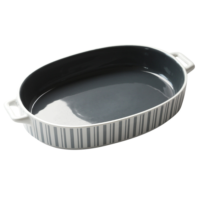 Tavă ceramică rotundă de copt cu două mânere, pentru prăjituri, paste cu brânză și orez la cuptor — stil nordic