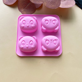 Formă din silicon pentru prăjituri cu patru panda – design animat, pentru mousse de ciocolată, înghețată, coacere și săpun