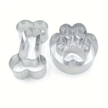 Set de trei forme pentru fursecuri din oțel inoxidabil, în formă de os, cu imprimare 3D a labei câinelui și alte forme animale