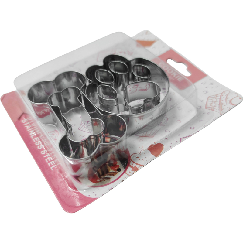 Set de trei forme pentru fursecuri din oțel inoxidabil, în formă de os, cu imprimare 3D a labei câinelui și alte forme animale