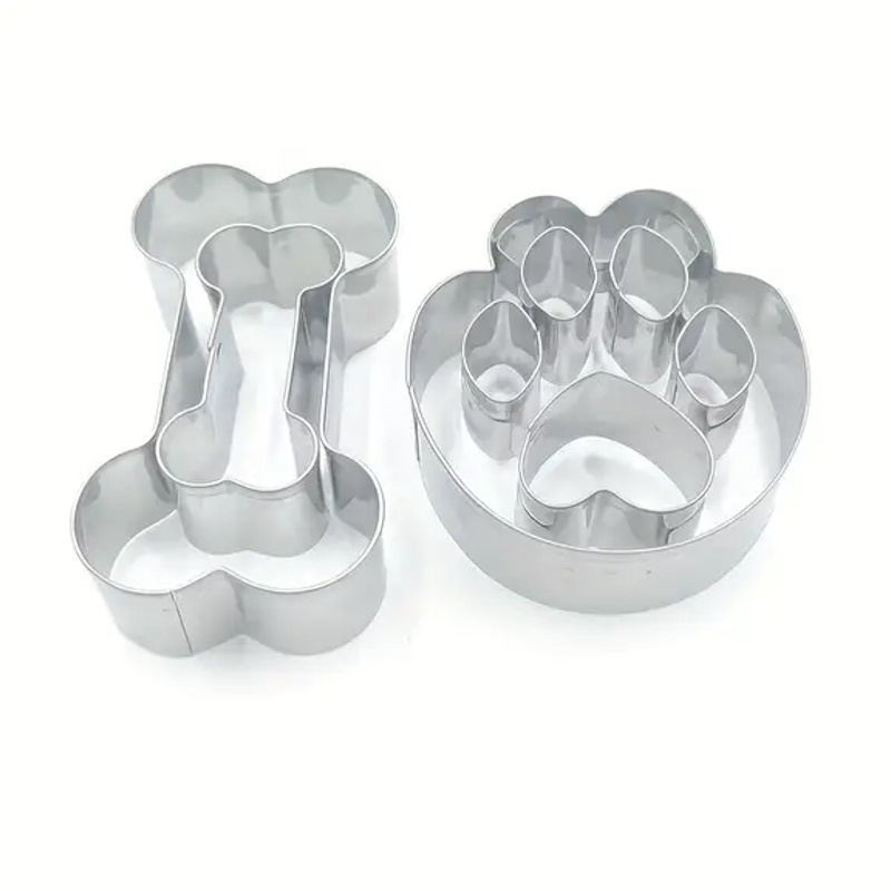 Set de trei forme pentru fursecuri din oțel inoxidabil, în formă de os, cu imprimare 3D a labei câinelui și alte forme animale
