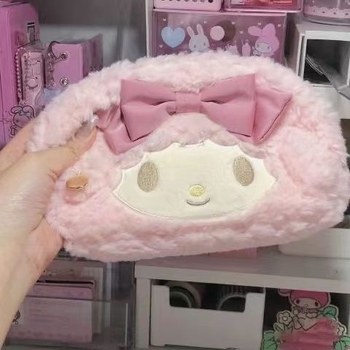 Penar plușat în stil japonez, miel drăguț, capacitate mare, geantă de școală cu desene animate și gentuță cosmetică