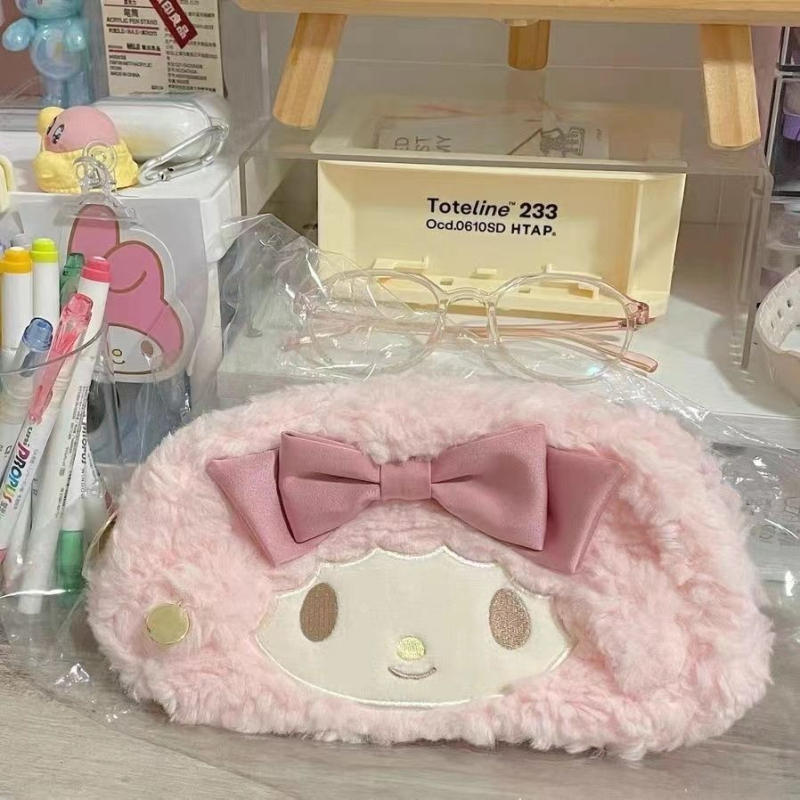 Penar plușat în stil japonez, miel drăguț, capacitate mare, geantă de școală cu desene animate și gentuță cosmetică