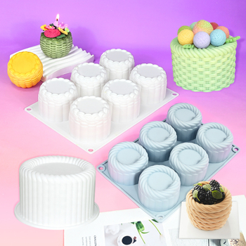 Set de 6 forme rotunde pentru coșuri cu flori pentru mousse, matriță din silicon pentru deserturi și prăjituri, textură împletită, matriță pentru lumânări aromatice