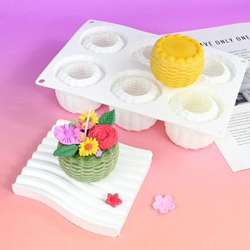 Set de 6 forme rotunde pentru coșuri cu flori pentru mousse, matriță din silicon pentru deserturi și prăjituri, textură împletită, matriță pentru lumânări aromatice