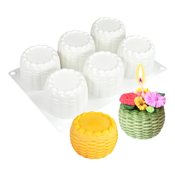 Set de 6 forme rotunde pentru coșuri cu flori pentru mousse, matriță din silicon pentru deserturi și prăjituri, textură împletită, matriță pentru lumânări aromatice