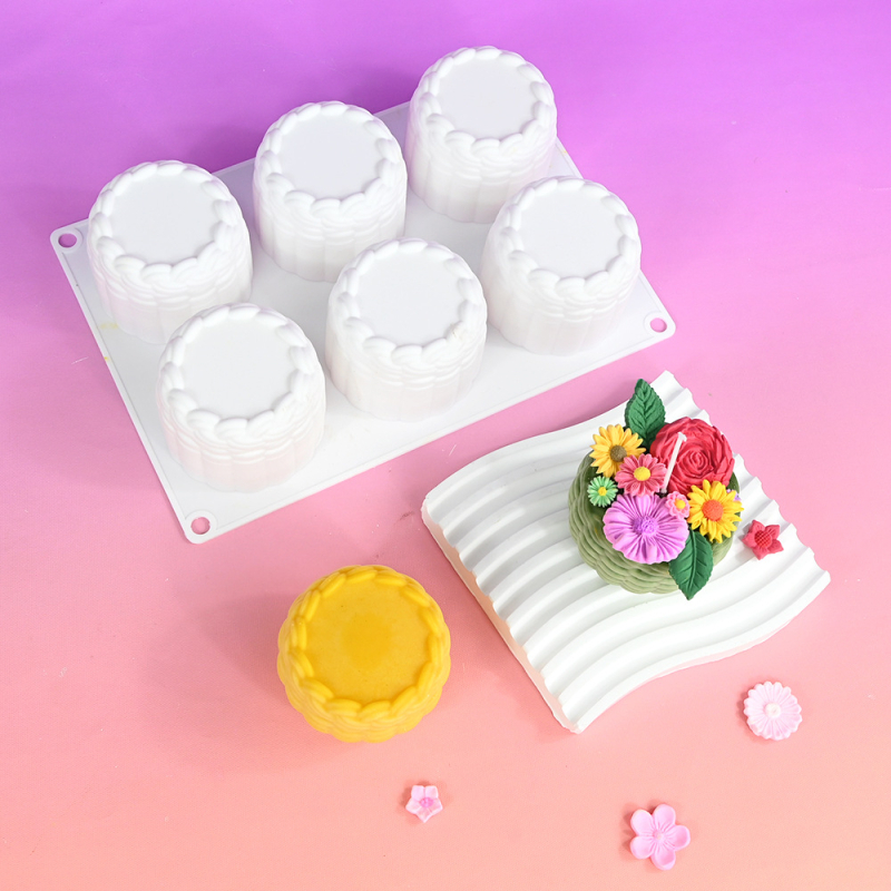 Set de 6 forme rotunde pentru coșuri cu flori pentru mousse, matriță din silicon pentru deserturi și prăjituri, textură împletită, matriță pentru lumânări aromatice