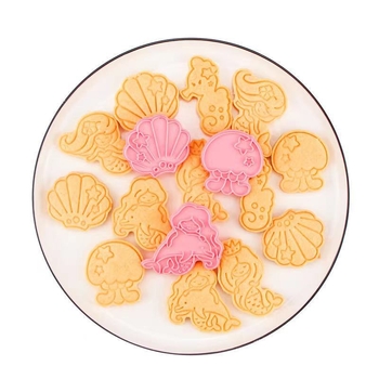 Formă de biscuiți cu sirenă, din plastic, design 3D desen animat, pentru coacere acasă, drăguță, matriță de presare, lume subacvatică