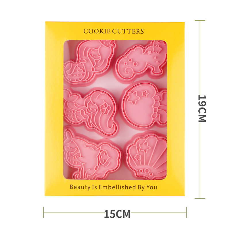 Formă de biscuiți cu sirenă, din plastic, design 3D desen animat, pentru coacere acasă, drăguță, matriță de presare, lume subacvatică