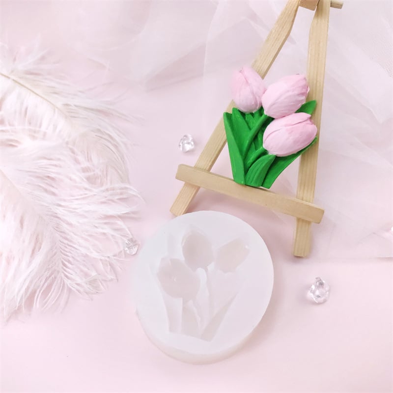Formă din silicon cu model de lalea pentru aromatizare auto, DIY cofetărie și decorare prăjituri