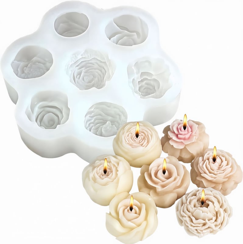 Formă de silicon cu flori, cu șapte găuri, pentru lumânări DIY, ornament din rășină roză și săpun făcut manual