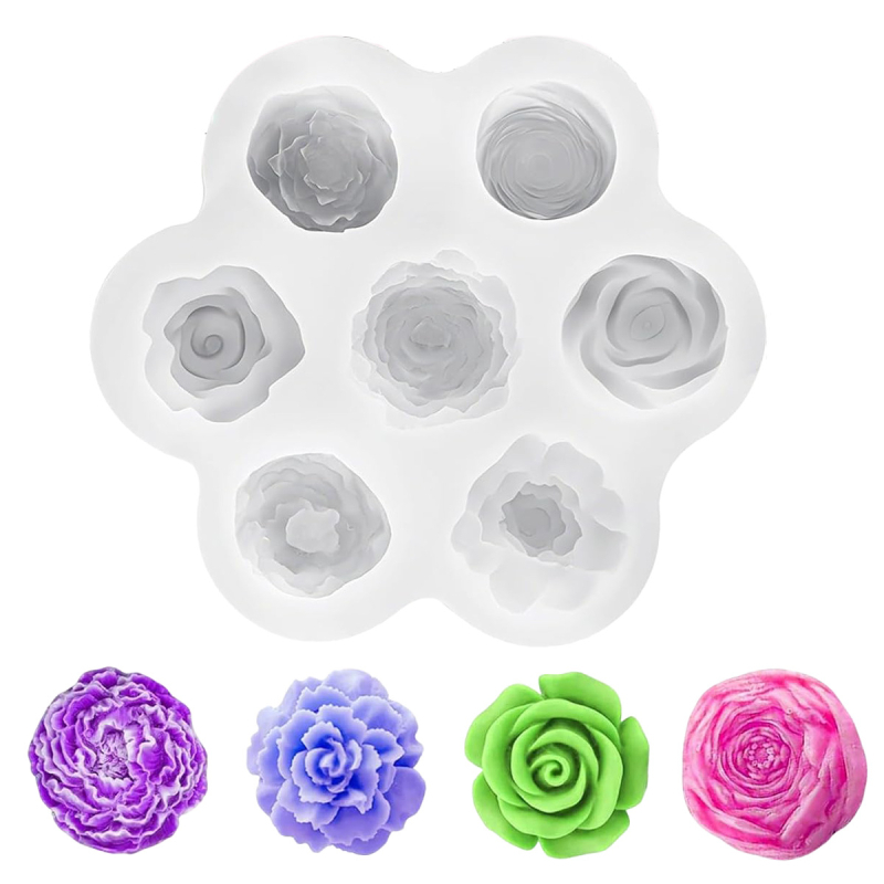 Formă de silicon cu flori, cu șapte găuri, pentru lumânări DIY, ornament din rășină roză și săpun făcut manual