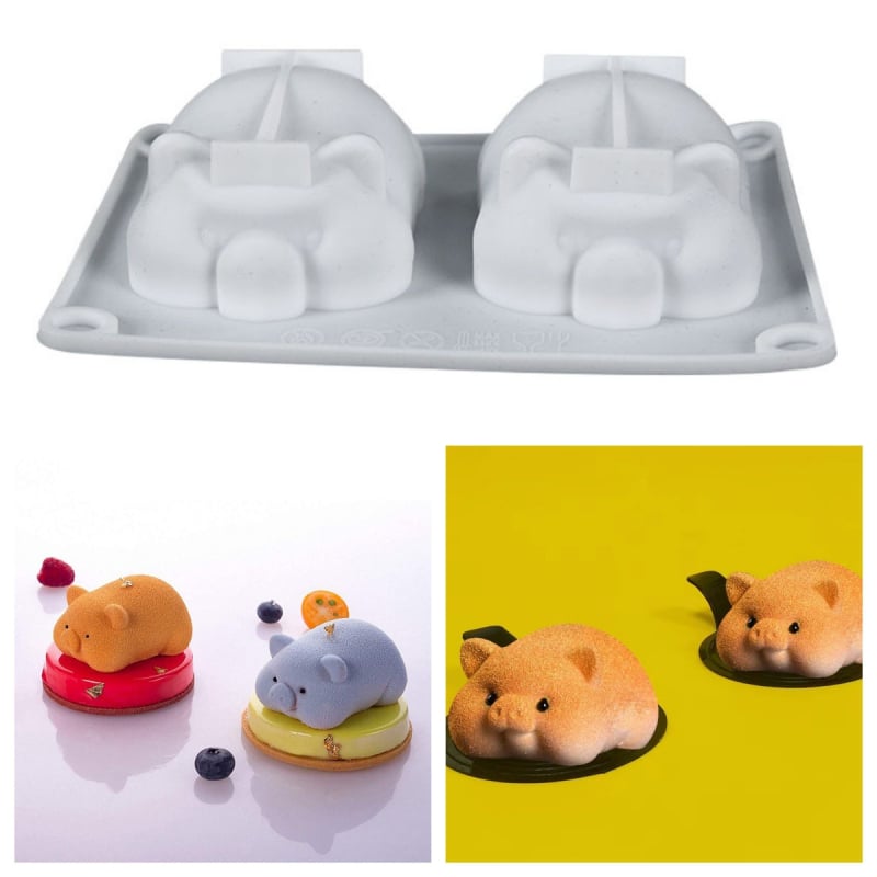 Formă din silicon în două piese, în formă de purcel pentru mousse și prăjituri