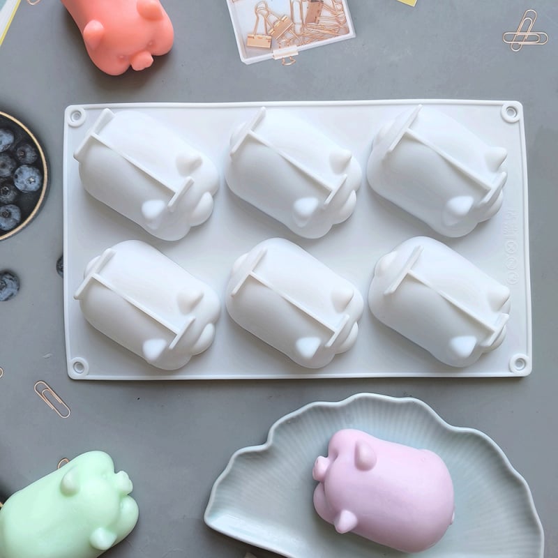 Moldă din silicon cu 6 cavități, în formă de porc, pentru prăjituri, pâine, mousse și deserturi franțuzești – unelte DIY de coacere