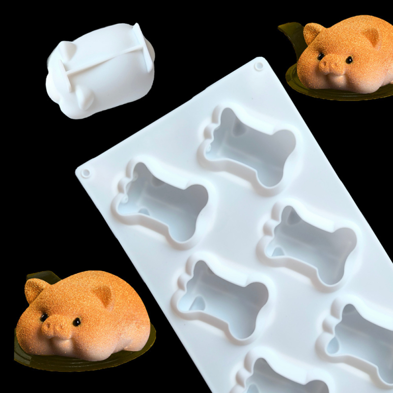 Moldă din silicon cu 6 cavități, în formă de porc, pentru prăjituri, pâine, mousse și deserturi franțuzești – unelte DIY de coacere