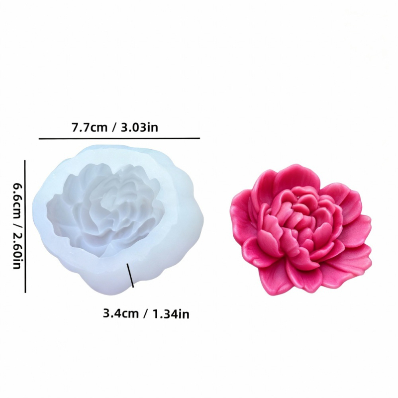 Formă din silicon în formă de floare de bujor pentru lumânări parfumate, DIY pentru prăjituri și deserturi, formă pentru budincă și săpun
