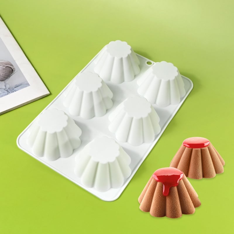Formă din silicon cu 6 cavități pentru budincă și cremă, formă trapezoidală cu dantelă pentru tort chiffon și deserturi cu ciocolată