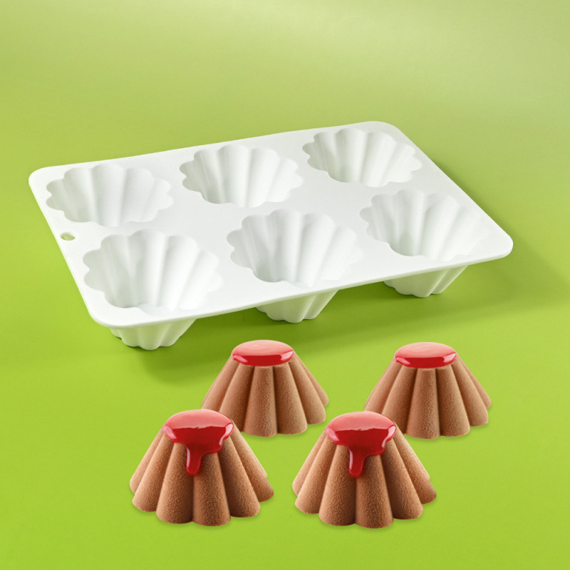 Formă din silicon cu 6 cavități pentru budincă și cremă, formă trapezoidală cu dantelă pentru tort chiffon și deserturi cu ciocolată