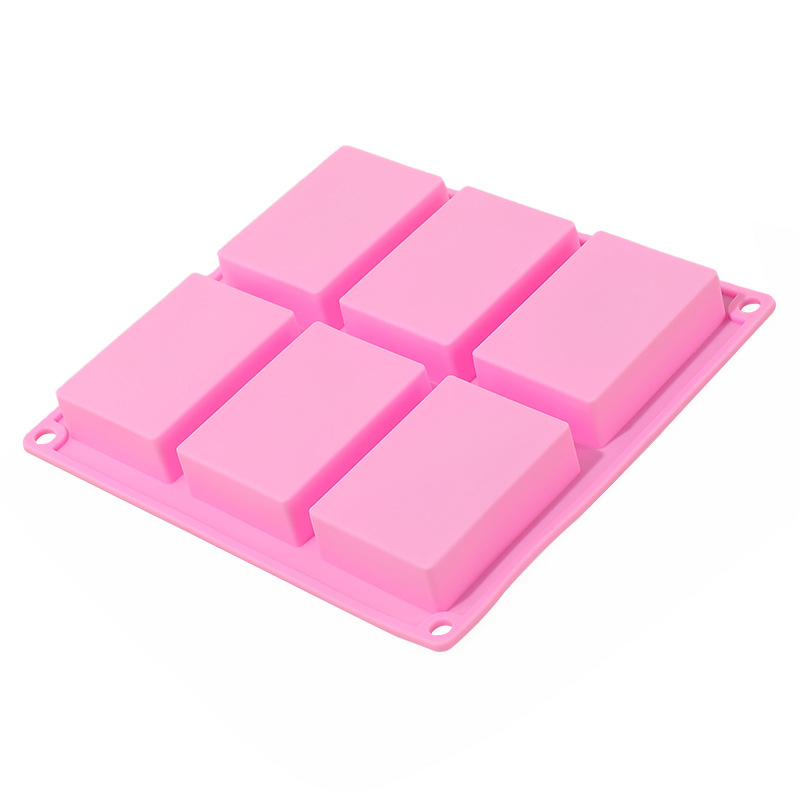 Formă din silicon pentru tort cu 6 cavități, dreptunghiulară, pentru coacere, formă de ciocolată, mousse roz