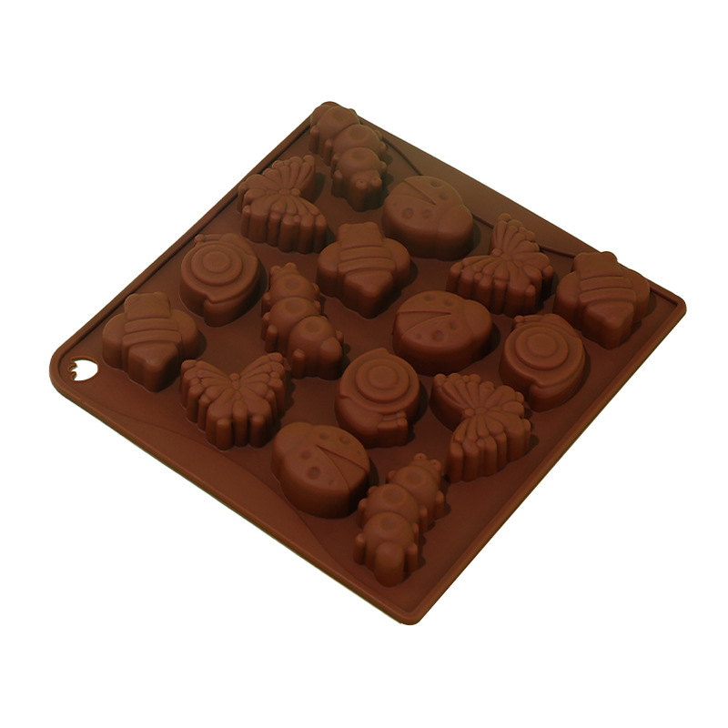 Formă din silicon alimentar, cu 16 cavități în formă de insecte, pentru ciocolată și prăjituri, rezistentă la temperaturi înalte.