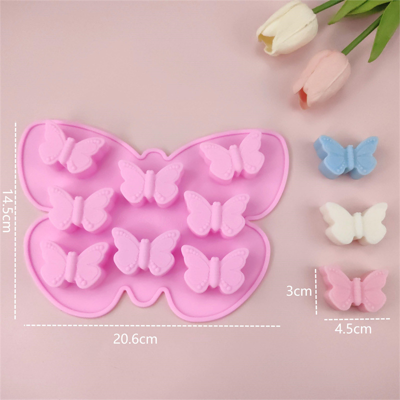 Set de 8 forme din silicon pentru prăjituri, în formă de fluture – pentru ciocolată și mousse – DIY coacere
