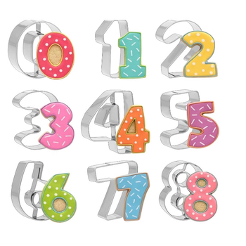 Forme numerice 0-8 pentru biscuiți, din oțel inoxidabil, formă de tort pentru coacere, unelte pentru fondant și imprimare biscuiți, tăietor de fructe