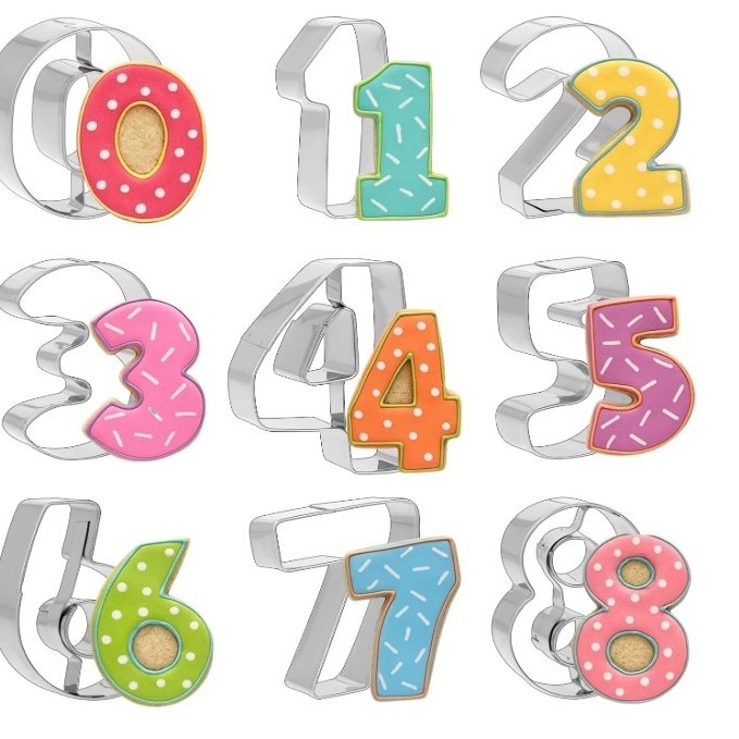 Forme numerice 0-8 pentru biscuiți, din oțel inoxidabil, formă de tort pentru coacere, unelte pentru fondant și imprimare biscuiți, tăietor de fructe