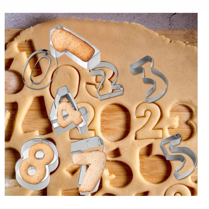 Forme numerice 0-8 pentru biscuiți, din oțel inoxidabil, formă de tort pentru coacere, unelte pentru fondant și imprimare biscuiți, tăietor de fructe